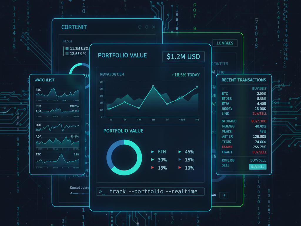 A crypto account dashboard showing various charts and values.