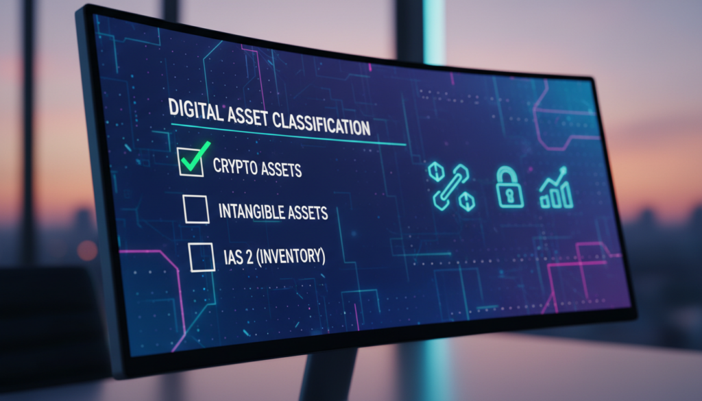 A computer monitor displaying a checklist for digital asset classification.